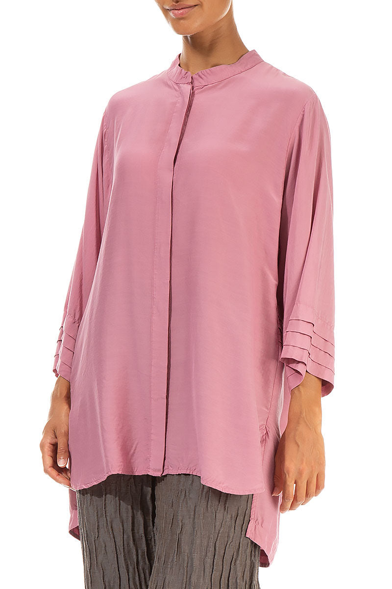 Longer Back Mauve Taupe Silk Bamboo Shirt