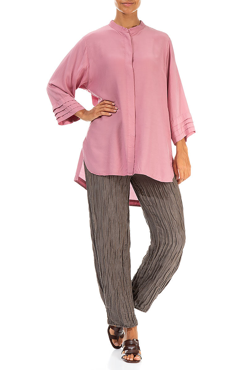 Longer Back Mauve Taupe Silk Bamboo Shirt