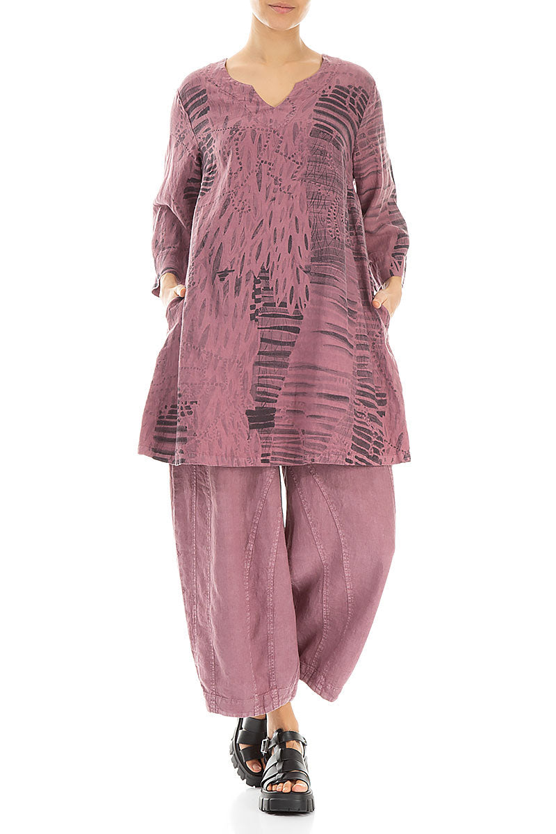 Loose Back Pockets Off-Dye Mauve Taupe Linen Trousers