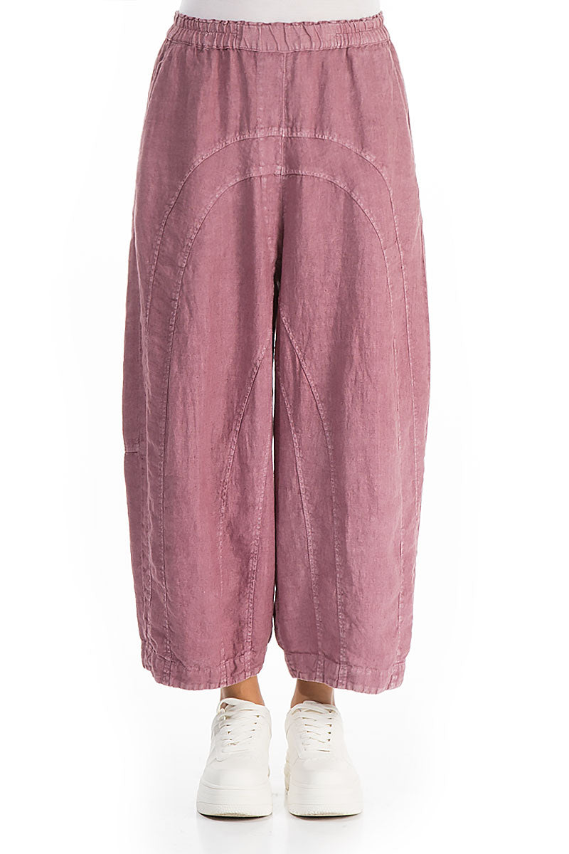 Loose Back Pockets Off-Dye Mauve Taupe Linen Trousers