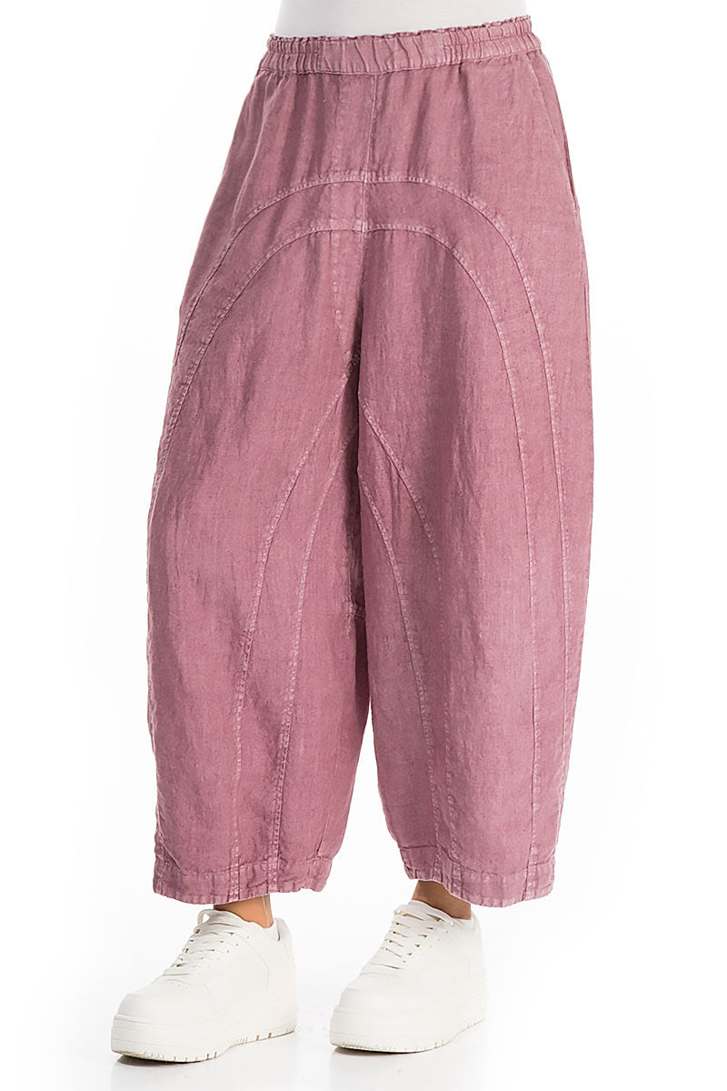 Loose Back Pockets Off-Dye Mauve Taupe Linen Trousers