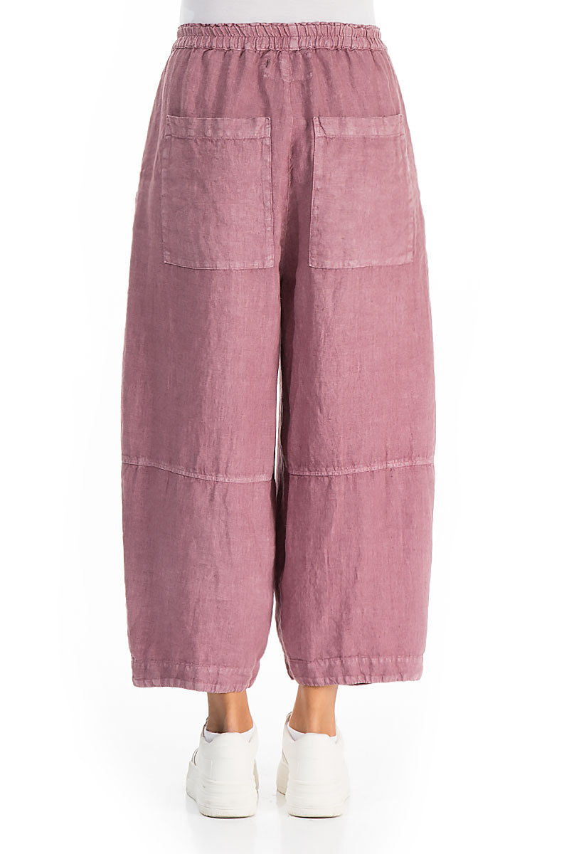 Loose Back Pockets Off-Dye Mauve Taupe Linen Trousers