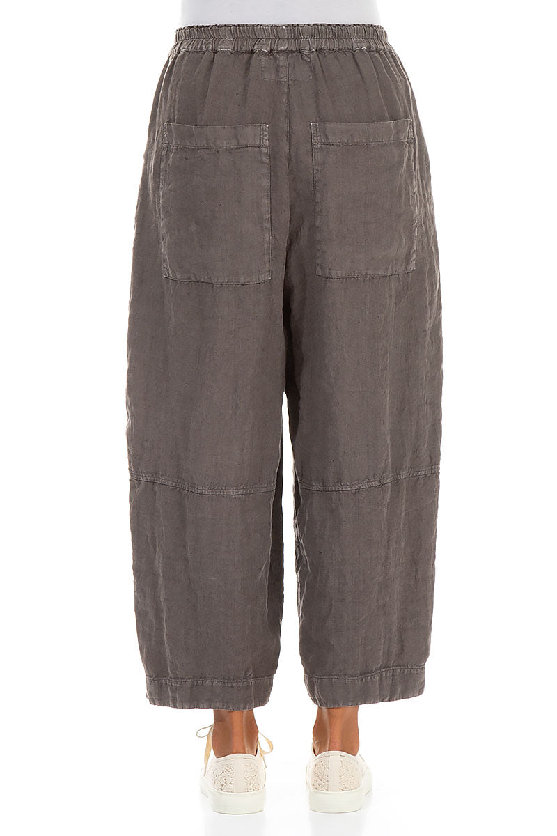 Loose Back Pockets Off-Dye Truffle Linen Trousers