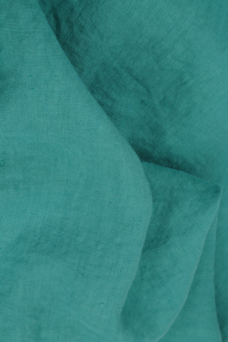 Loose Back Pockets Turquoise Linen Trousers