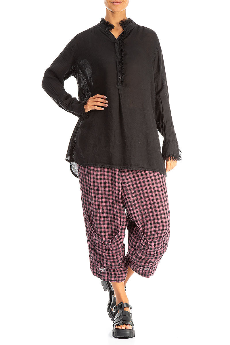 Loose Black Gauze Linen Shirt