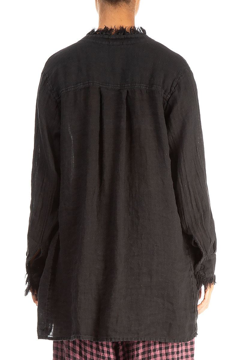 Loose Black Gauze Linen Shirt