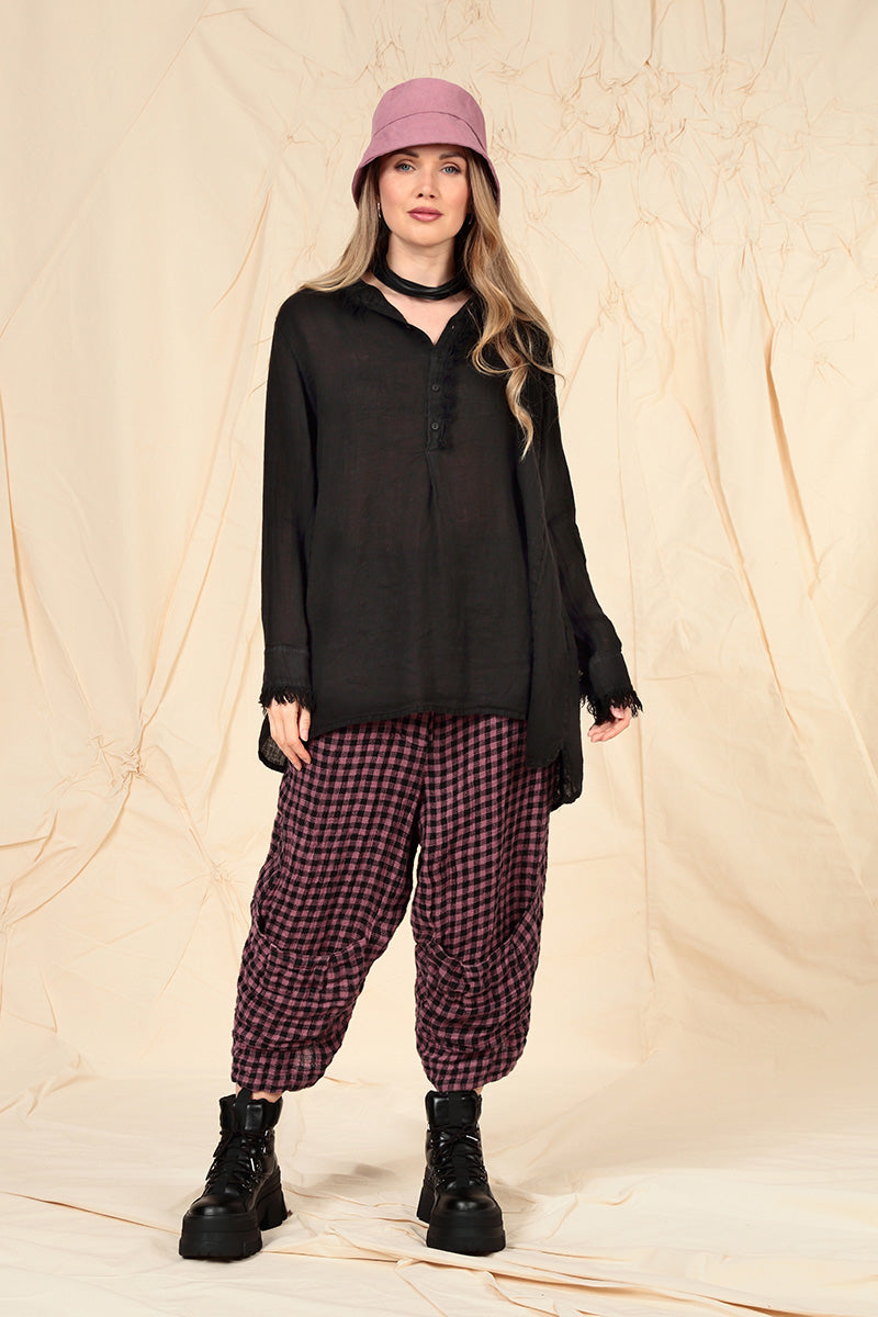 Loose Black Gauze Linen Shirt