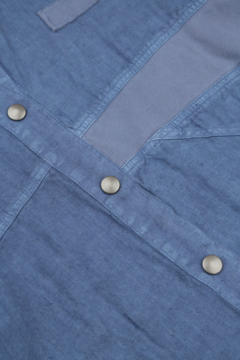 Loose Blue Off-Dye Linen Bomber Jacket