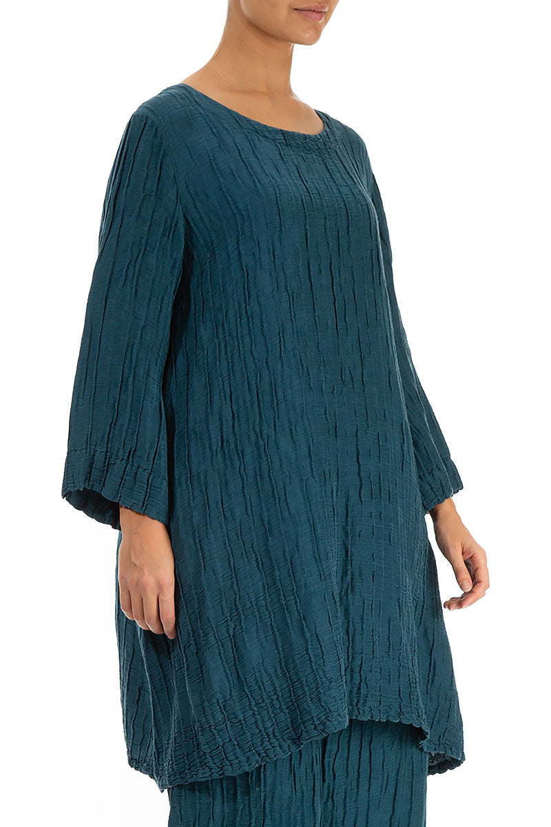 Loose Crinkled Dark Teal Silk Tunic