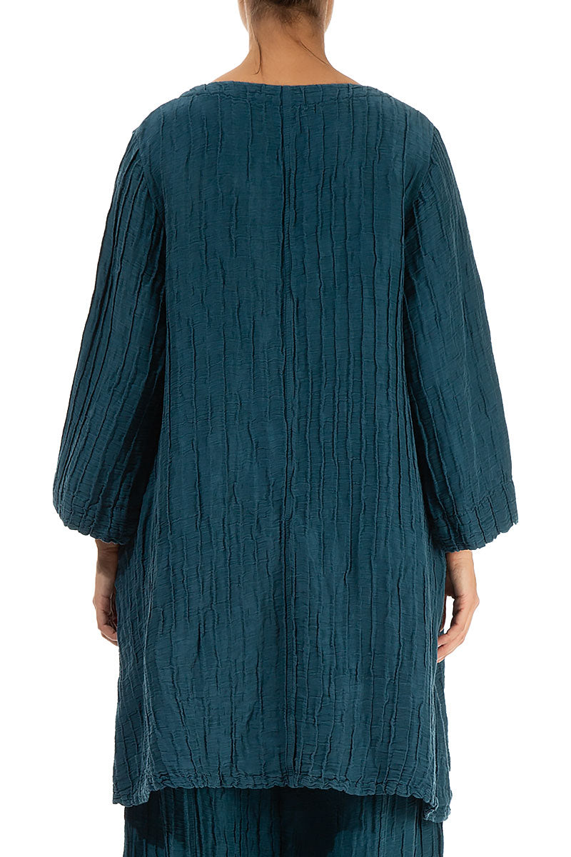 Loose Crinkled Dark Teal Silk Tunic