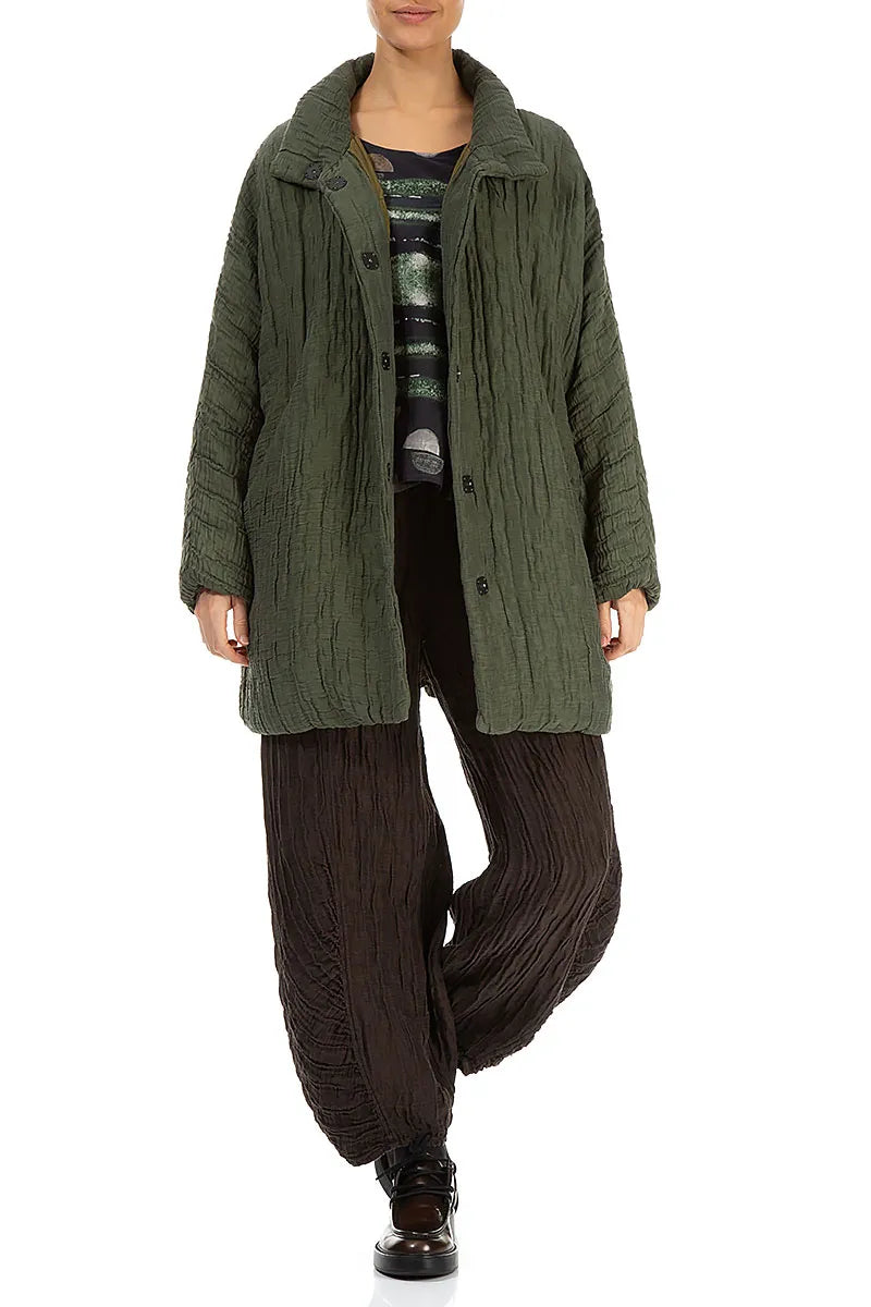 Loose Crinkled Forest Mist Silk Linen Coat 4