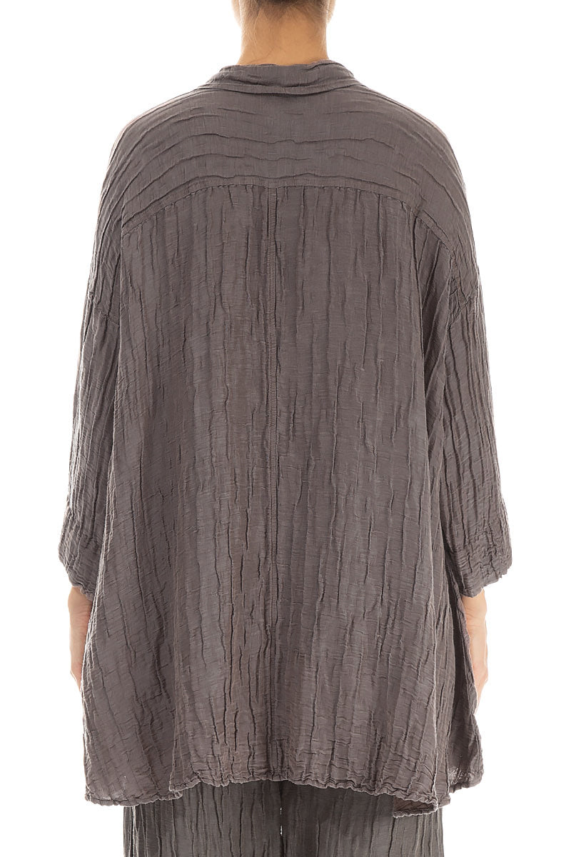 Loose Crinkled Truffle Silk Linen Shirt