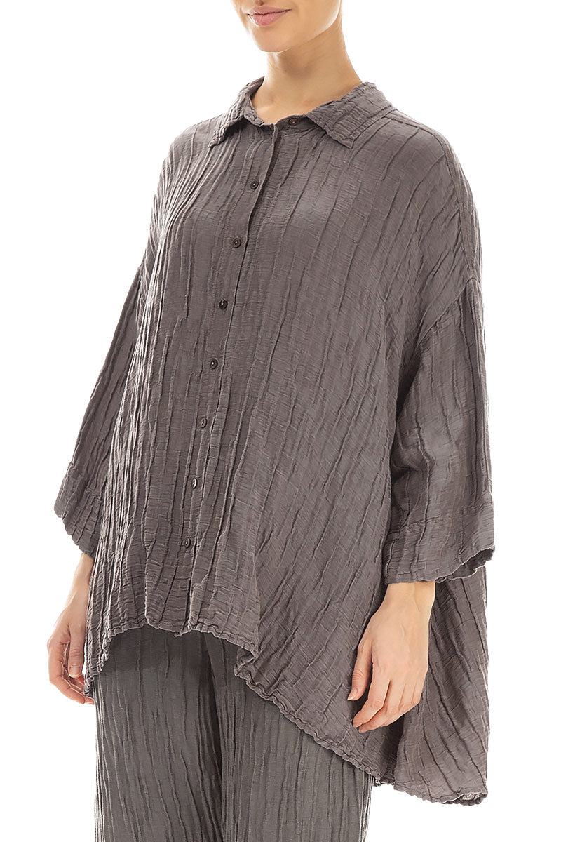 Loose Crinkled Truffle Silk Linen Shirt