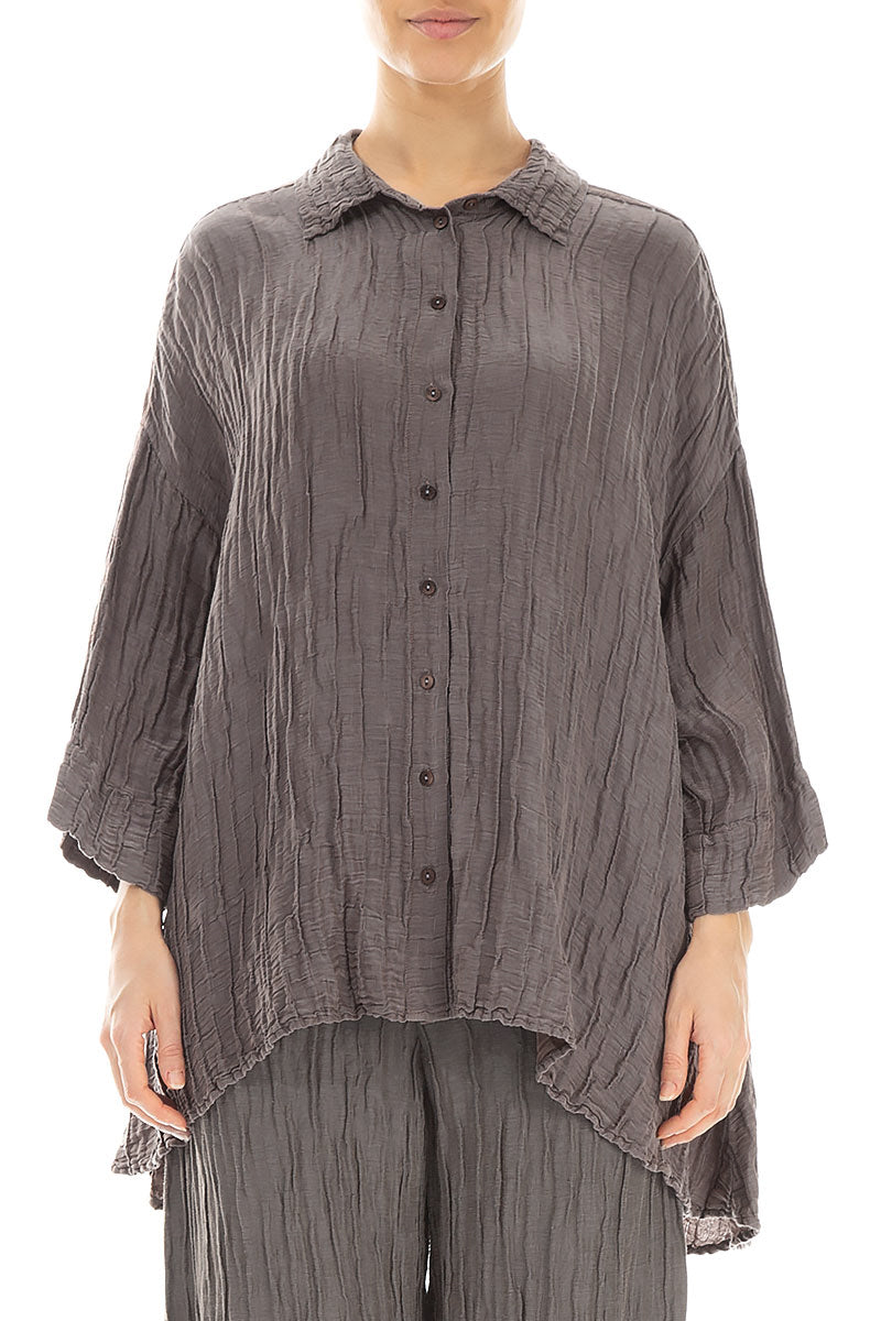 Loose Crinkled Truffle Silk Linen Shirt