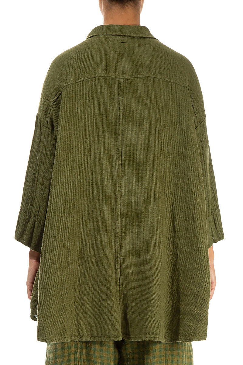 Loose Olive Textured Linen Shirt