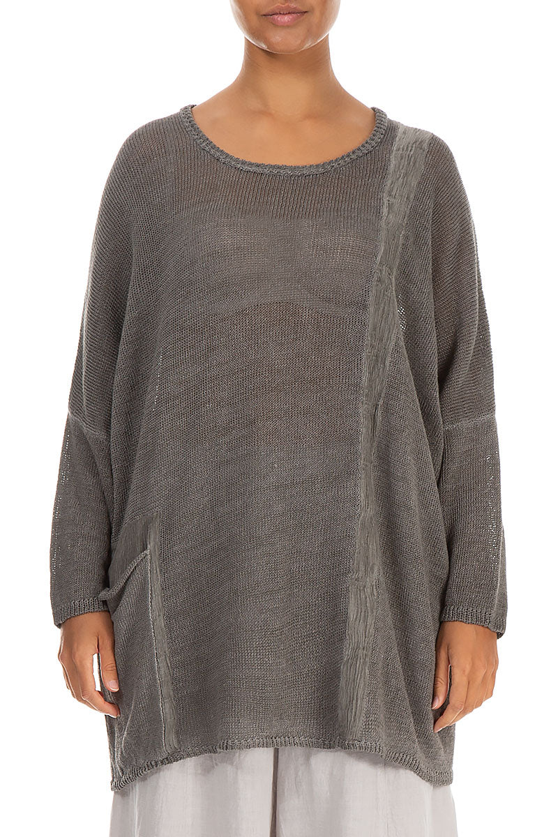 Loose Washed Effect Taupe Linen Jumper