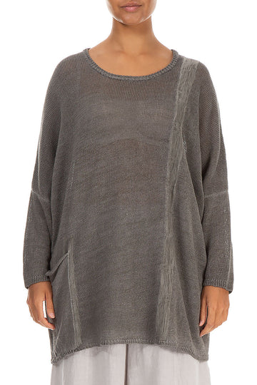 Loose Washed Effect Taupe Linen Jumper