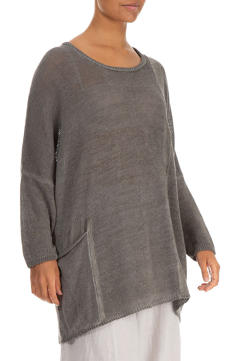 Loose Washed Effect Taupe Linen Jumper