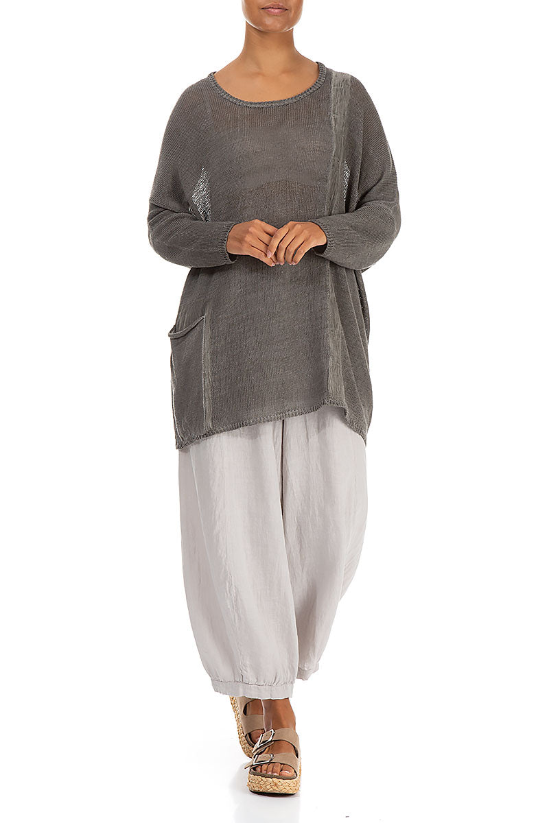 Loose Washed Effect Taupe Linen Jumper