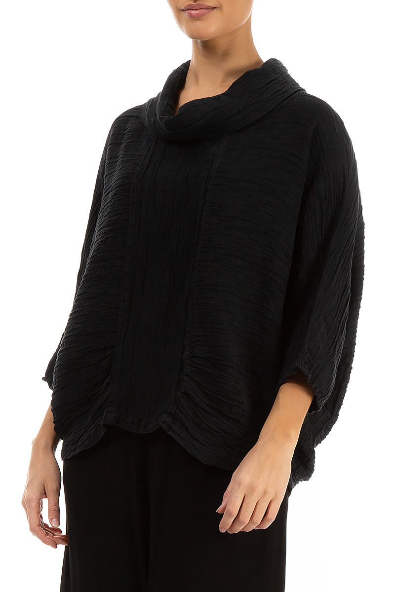 Cowl Neck Black Silk  Blouse
