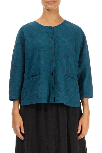 Embroidered Flowers Dark Teal Cotton Jacket
