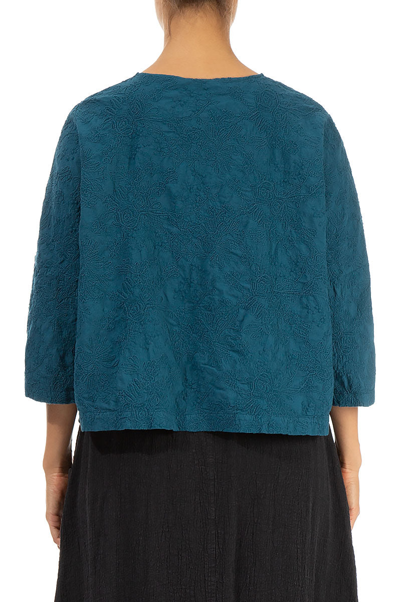 Embroidered Flowers Dark Teal Cotton Jacket