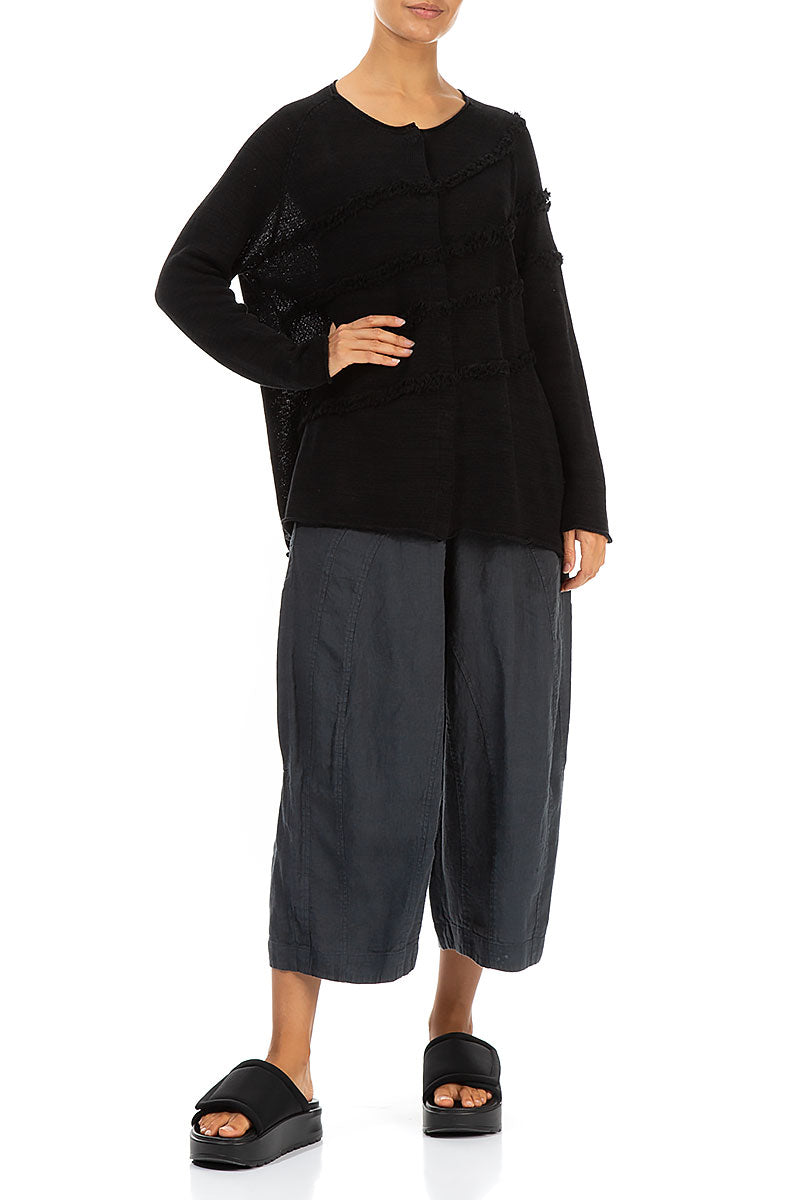 Decorated Front Black Linen Jumper