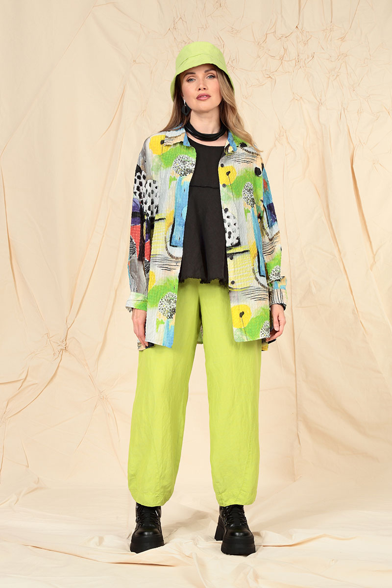 Tapered Lime Silk Linen Trousers