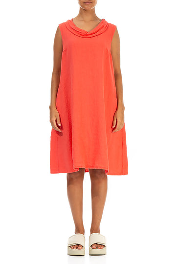 Cowl Neck Living Coral Linen Midi Dress