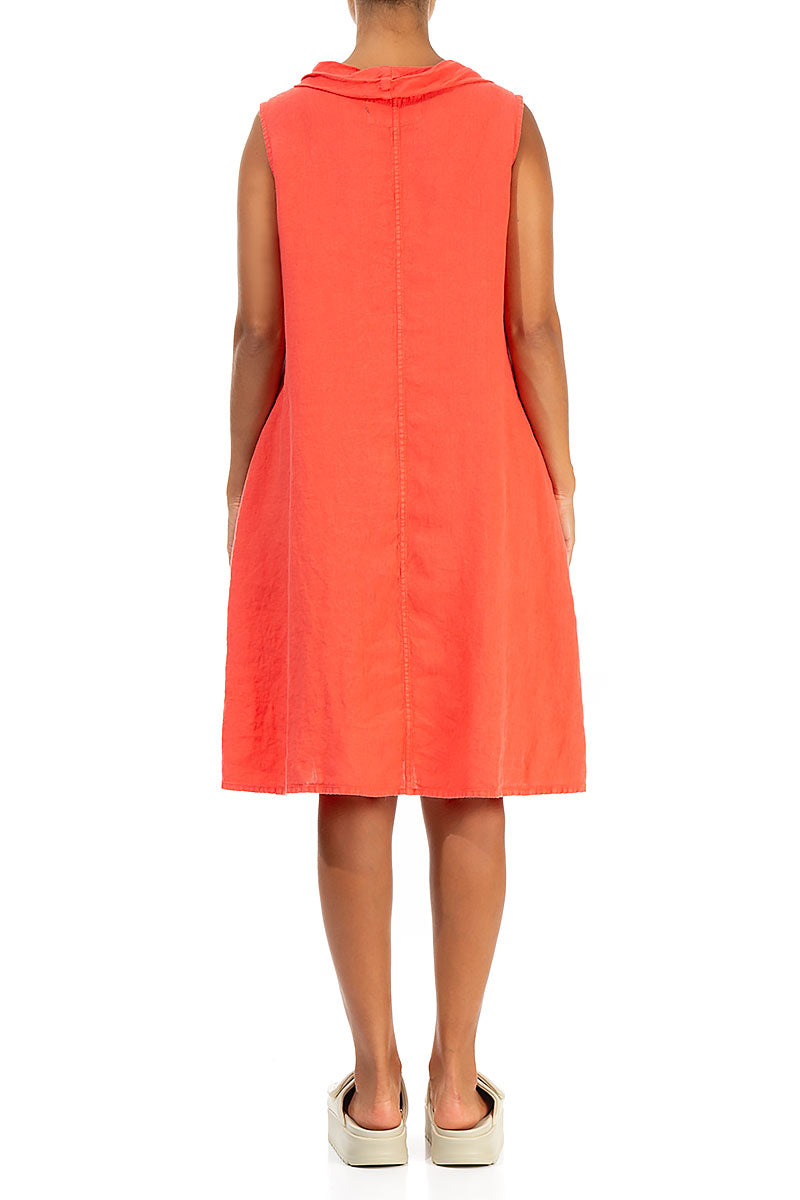 Cowl Neck Living Coral Linen Midi Dress
