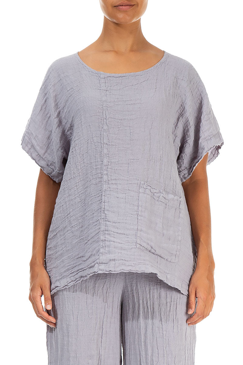 Short Sleeves Lilac Grey Linen Blouse