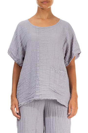 Short Sleeves Lilac Grey Linen Blouse