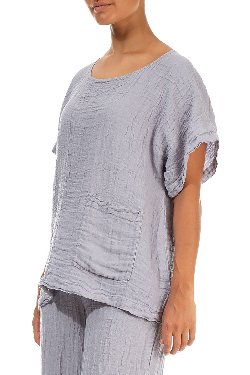 Short Sleeves Lilac Grey Linen Blouse