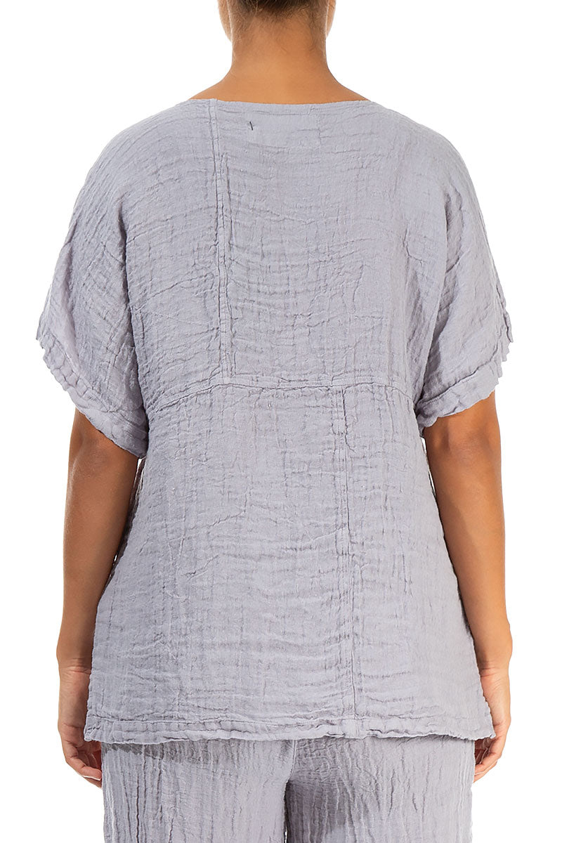 Short Sleeves Lilac Grey Linen Blouse
