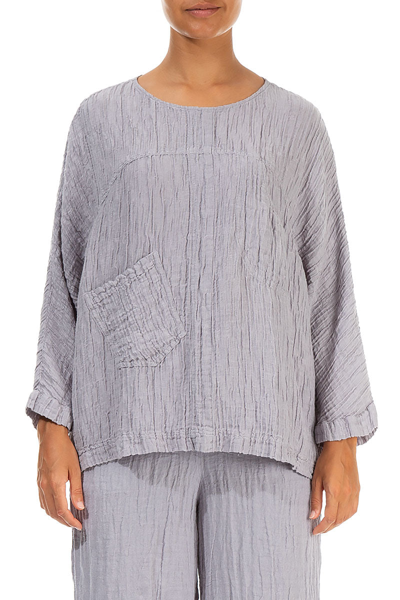 Boxy Crinkled Lilac Grey  Silk Blouse