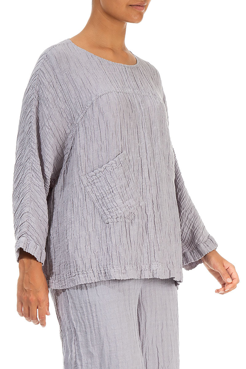 Boxy Crinkled Lilac Grey  Silk Blouse