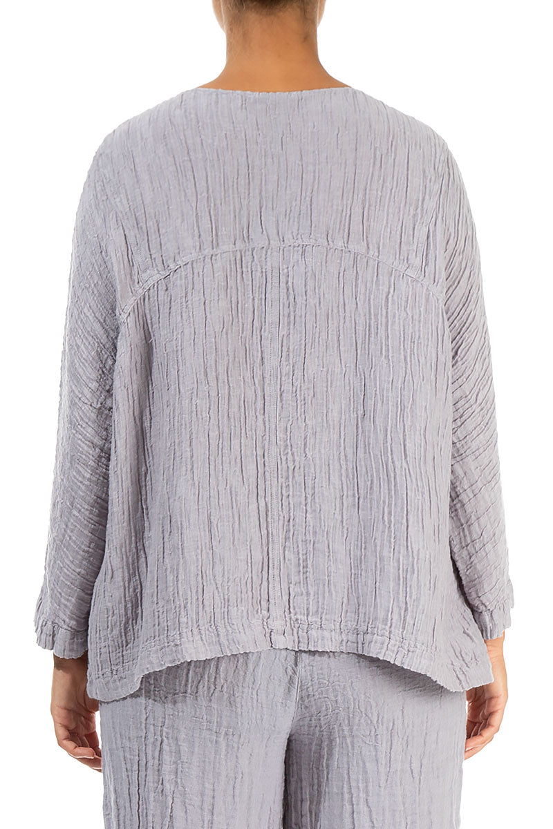Boxy Crinkled Lilac Grey  Silk Blouse