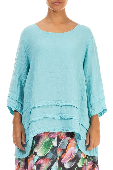 Decorated Hem Ice Blue Linen Tunic
