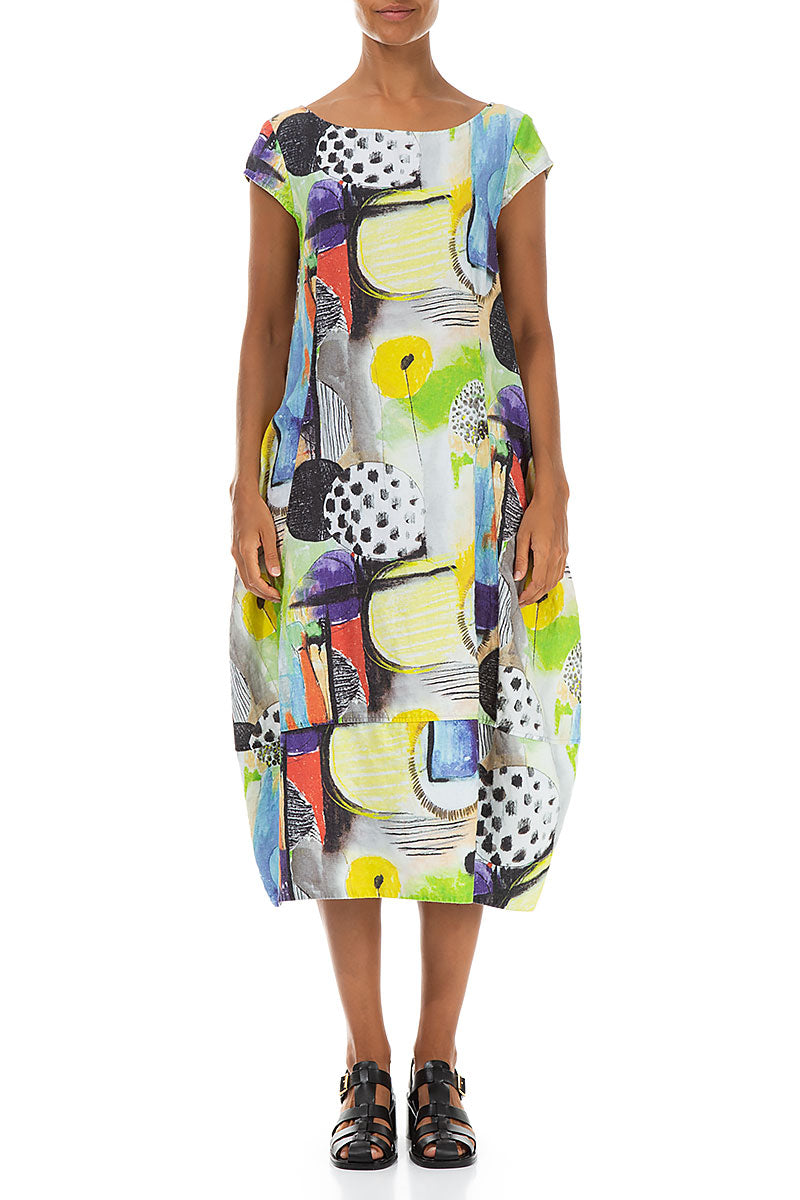 Flared Back Artmaze Linen Dress