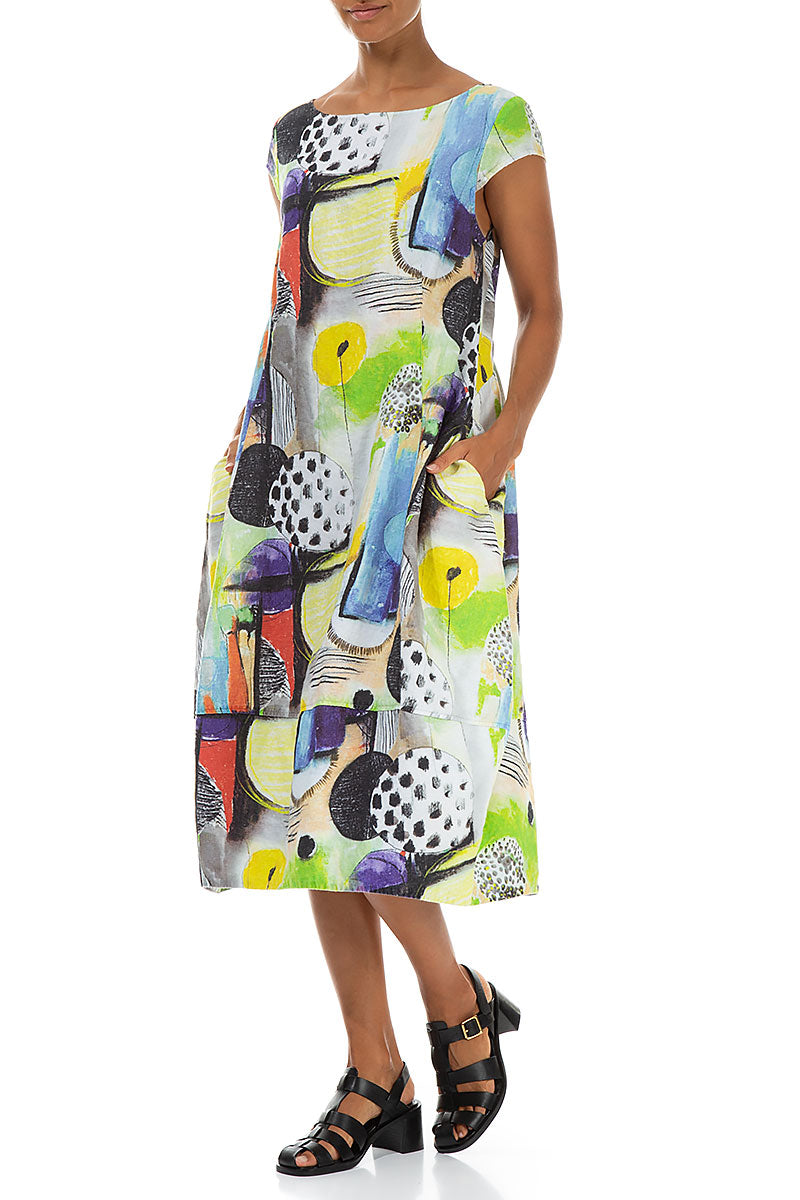 Flared Back Artmaze Linen Dress