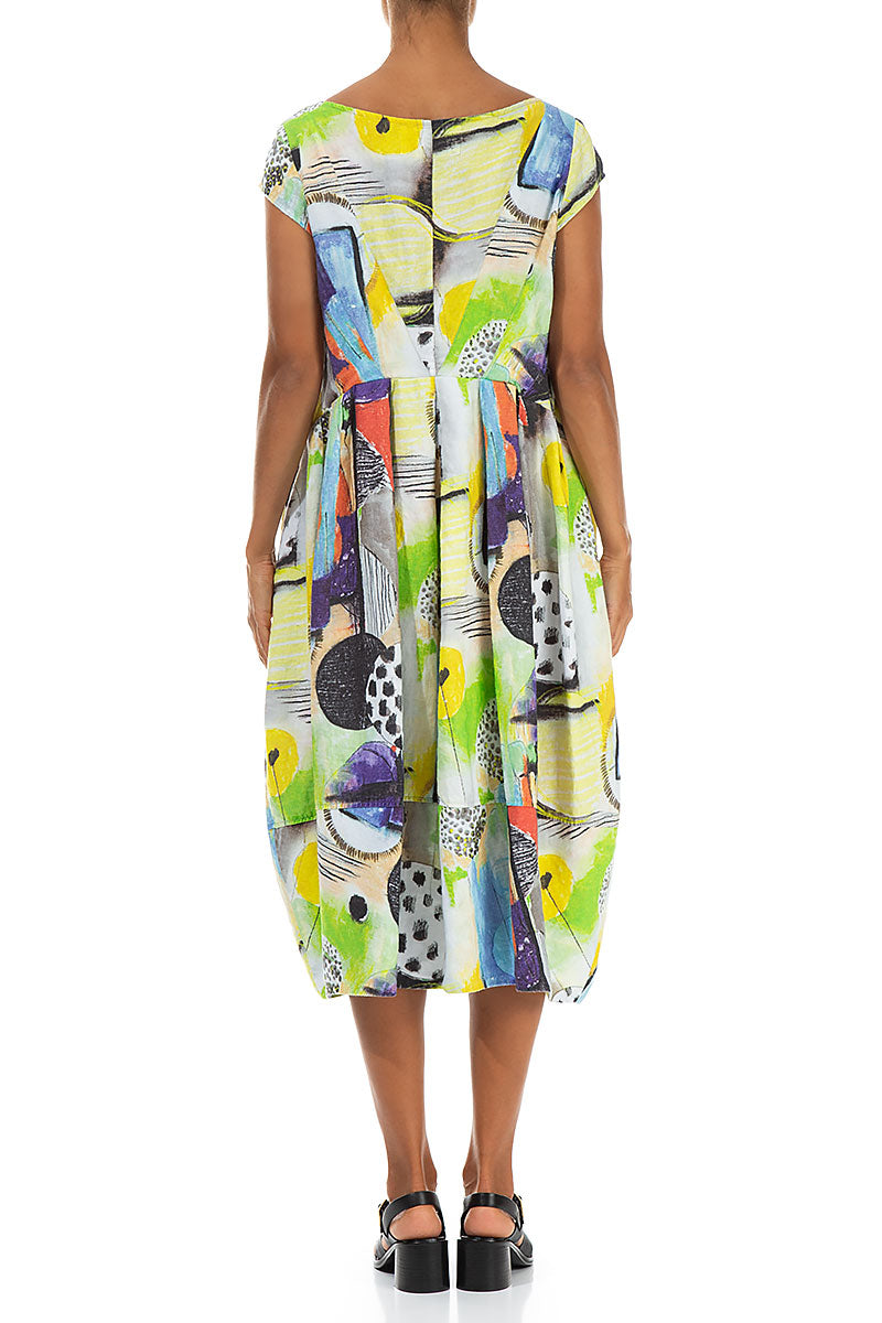 Flared Back Artmaze Linen Dress