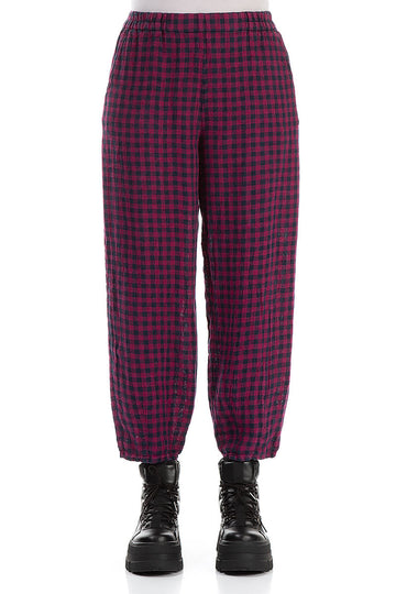 Magenta Check Linen Pencil Trousers