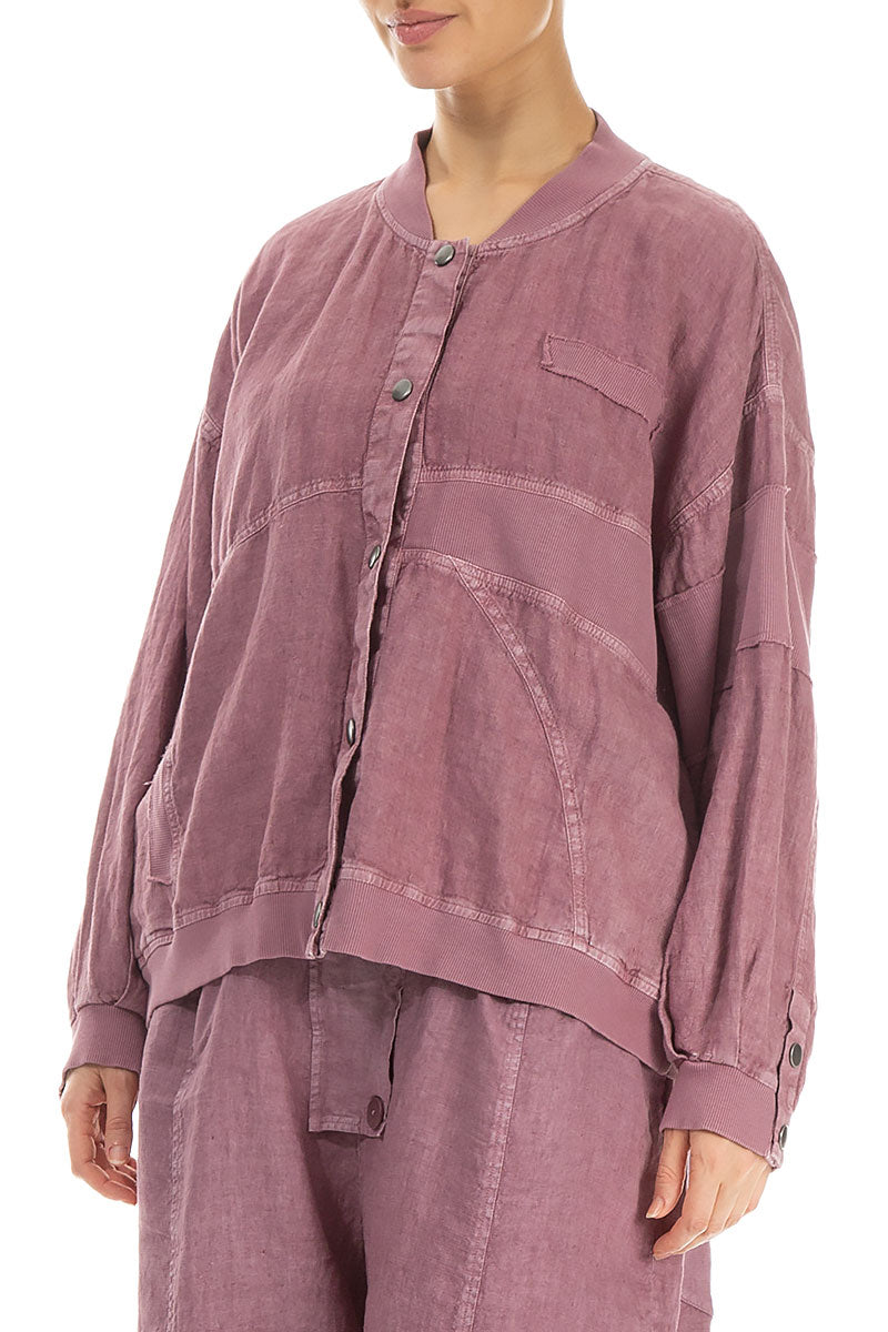 Mauve Taupe Off-Dye Linen Bomber Jacket
