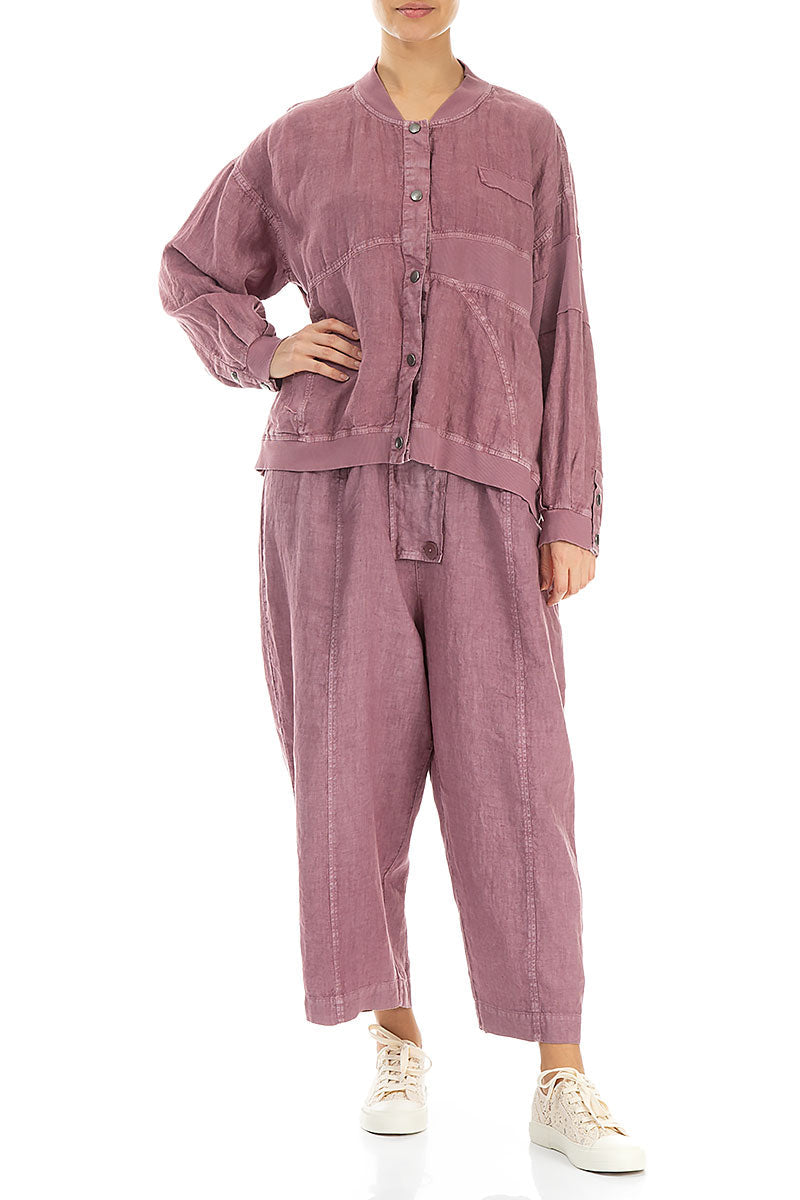 Mauve Taupe Off-Dye Linen Bomber Jacket
