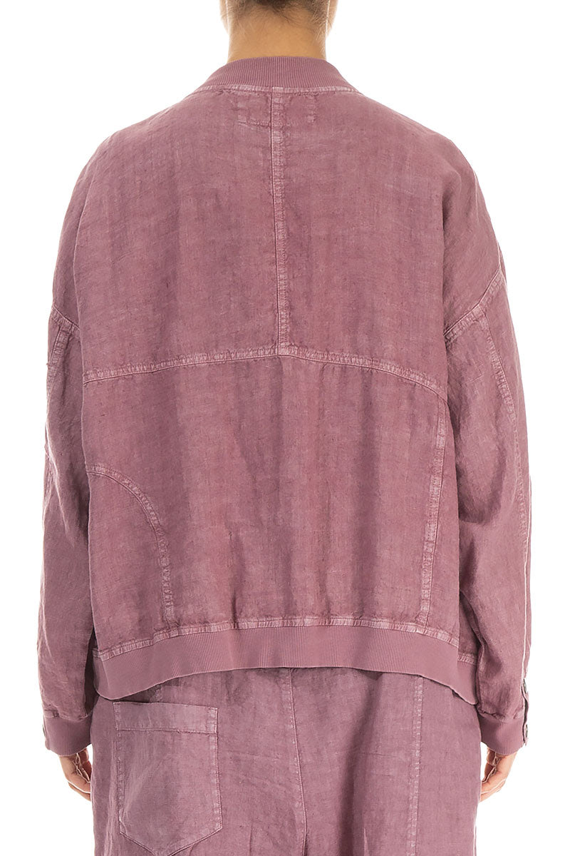 Mauve Taupe Off-Dye Linen Bomber Jacket