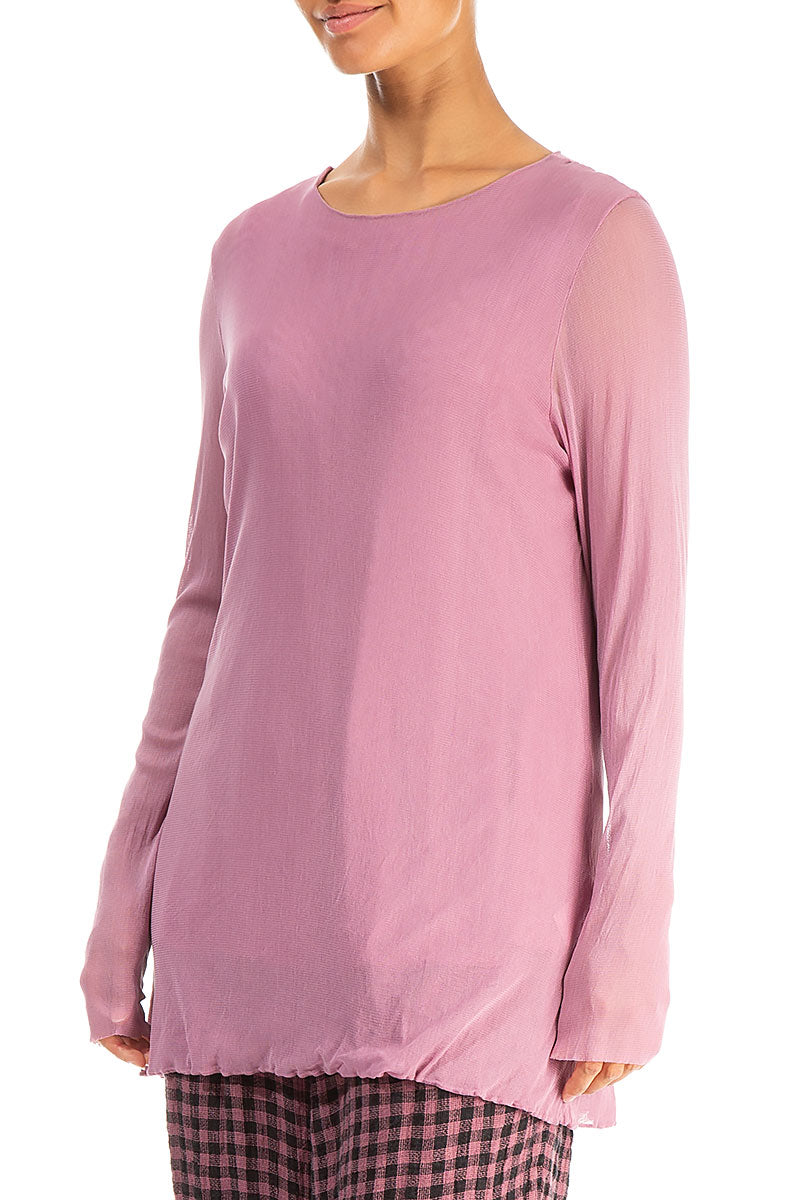 Mauve Taupe Tulle Silk Blouse