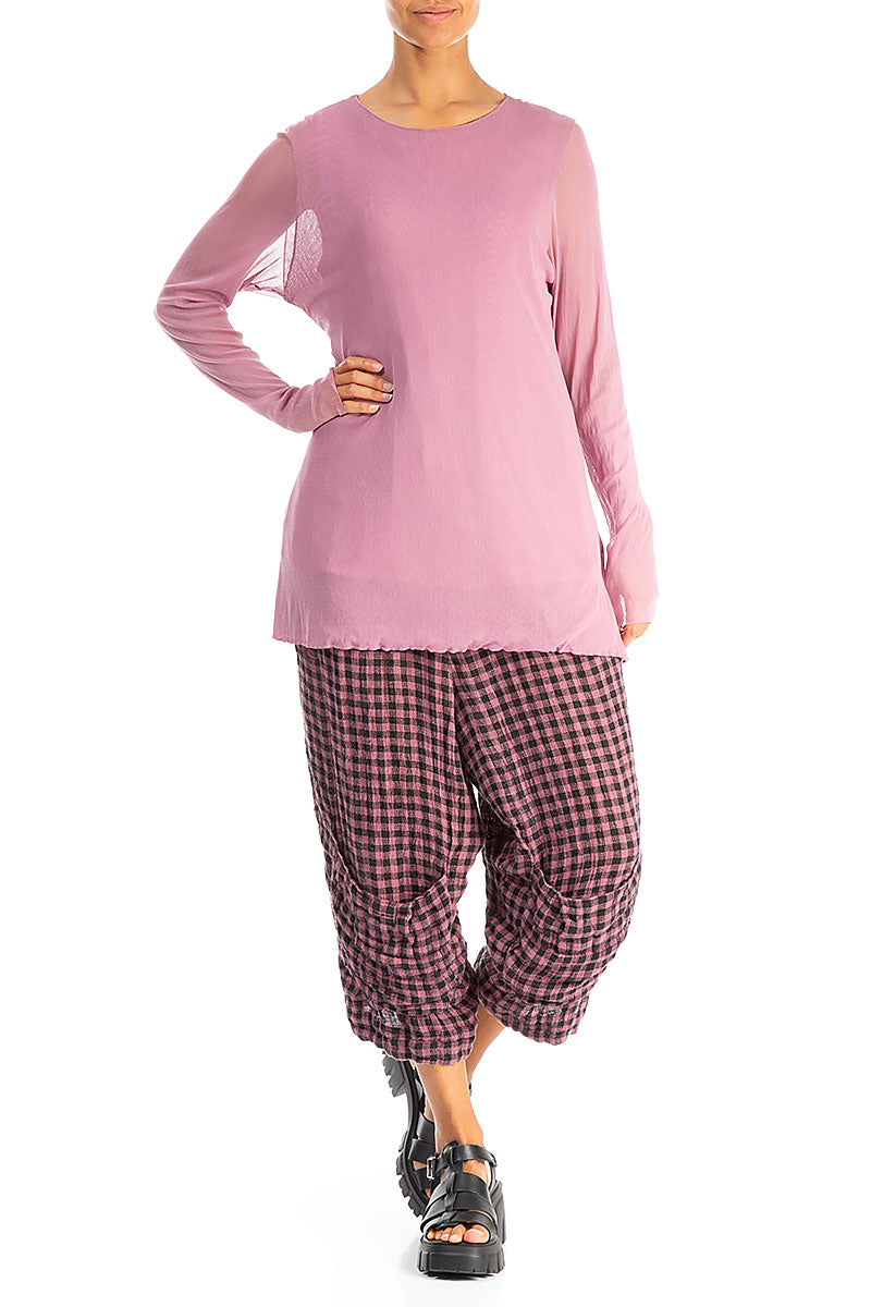 Mauve Taupe Tulle Silk Blouse