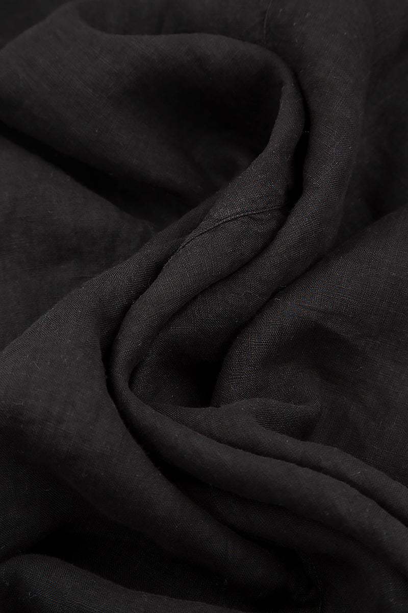 Midi Balloon Black Linen Dress