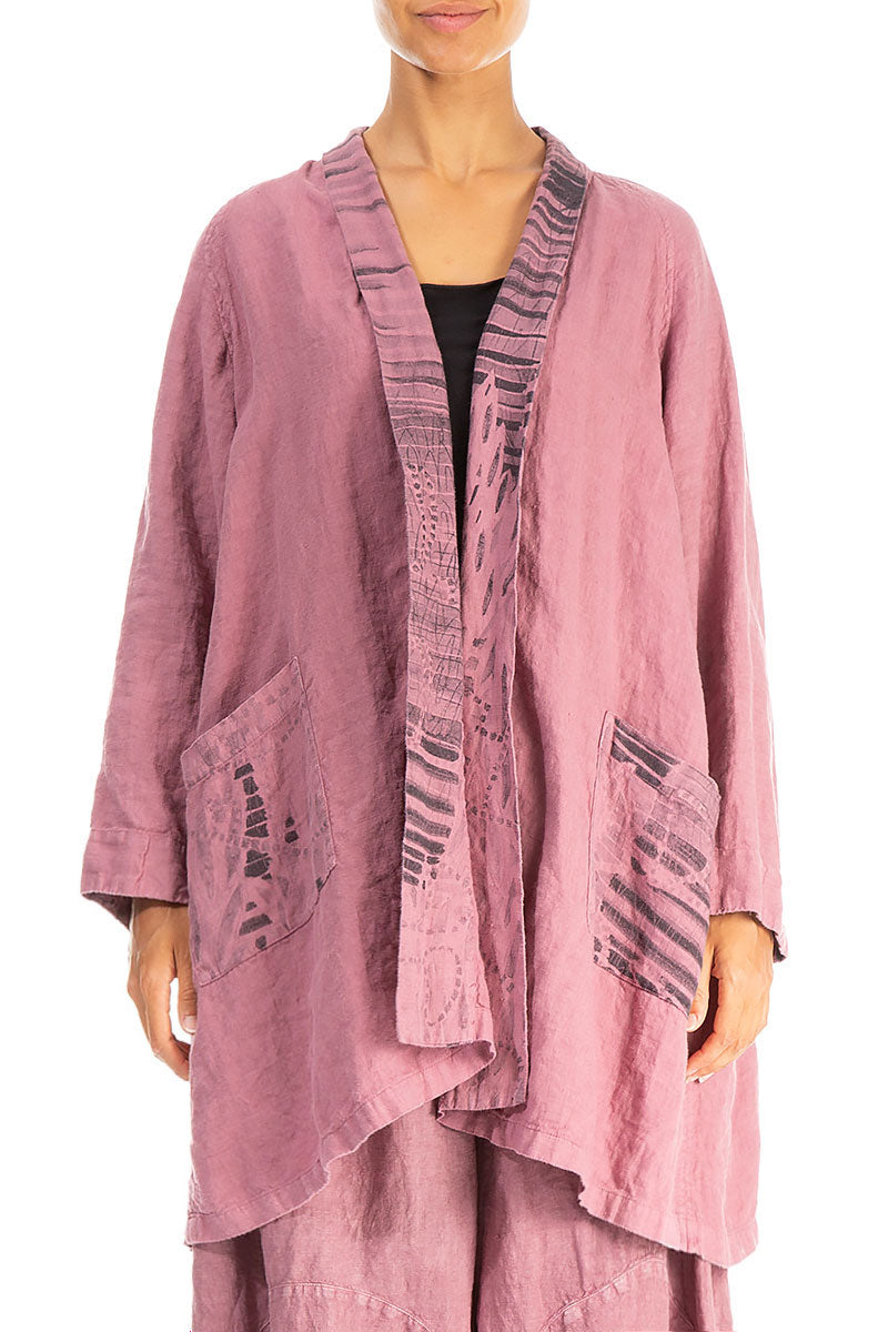 Open Printed Back Mauve Taupe Linen Jacket