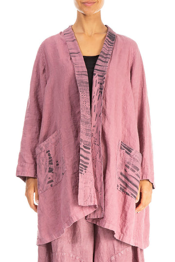 Open Printed Back Mauve Taupe Linen Jacket
